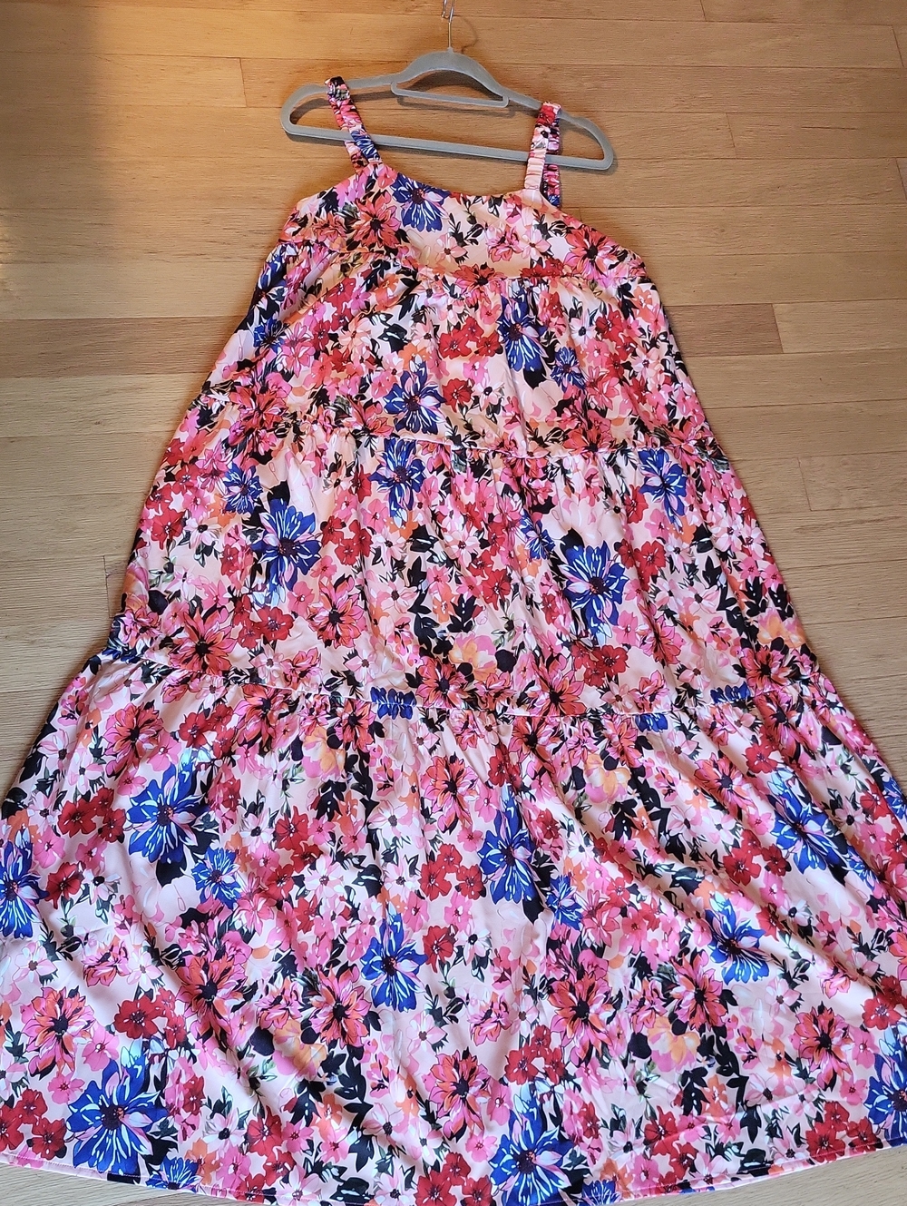 Source Unknown Pink Floral Maxi Dress with Blue and Black Accents